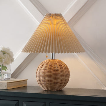 Aksel 17.25" Coastal Scandinavian Resin/Iron Sphere LED Table Lamp with Pleated Shade and Pull Chain - JONATHAN Y